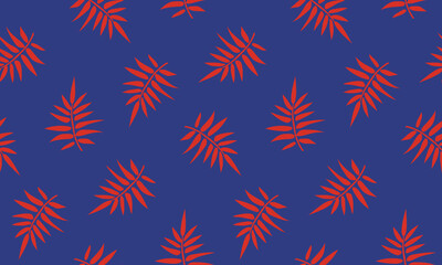 Retro blue seamless pattern with red palm leaves