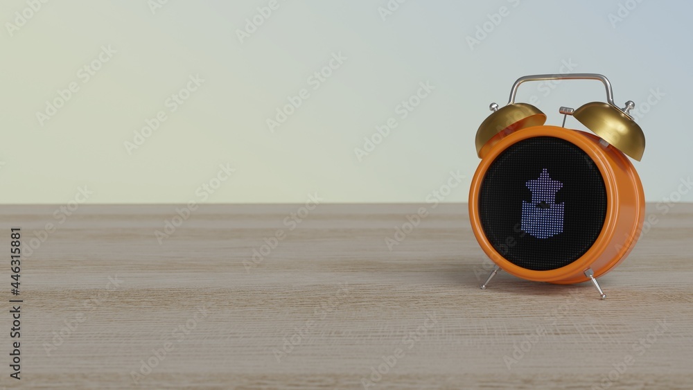 Aufkleber 3d rendering of color alarm clock with symbol of military rank on display on table