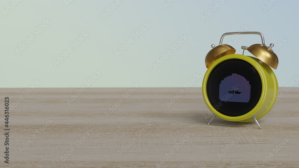 Aufkleber 3d rendering of color alarm clock with symbol of mustache wax on display on table