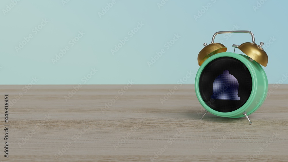 Aufkleber 3d rendering of color alarm clock with symbol of plant in glass on display on table
