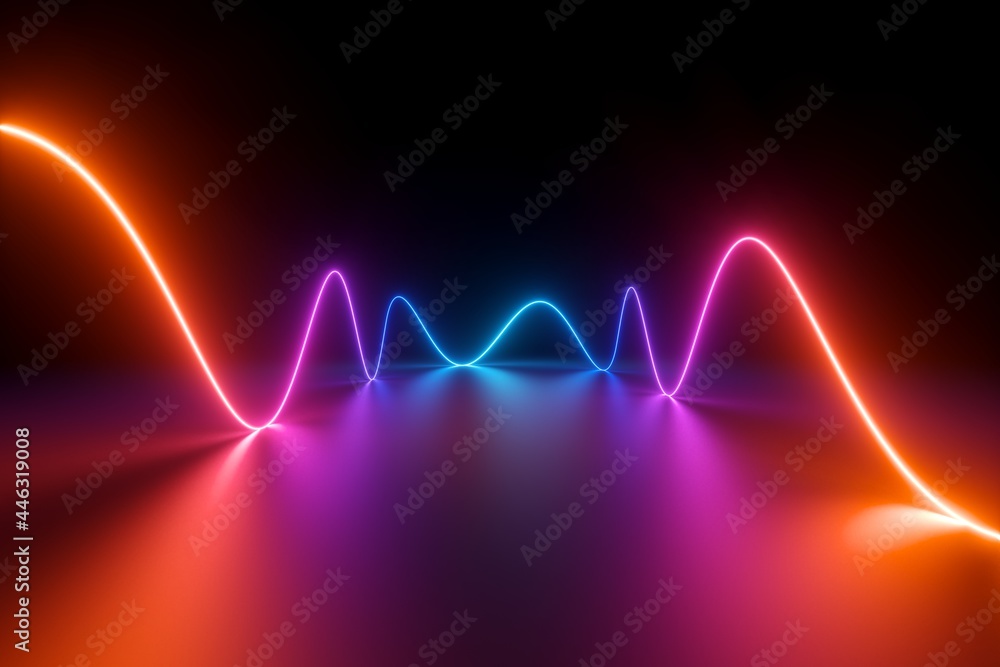 Poster 3d render, abstract neon background with colorful wavy line glowing with colorful gradient in ultrav
