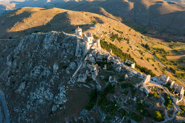 Aerial view of the castle of Rocca Calascio in Abruzzo. a landscape in the province of L'Aquila.