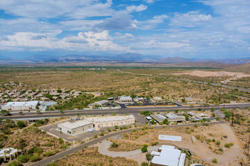 Panorama top view Fountain Hills small american town lifestyle district landscape near mountain...