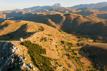 Aerial view of the castle of Rocca Calascio in Abruzzo. a landscape in the province of L'Aquila.