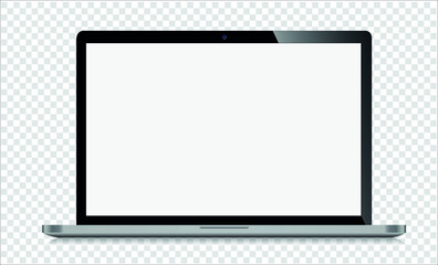 Laptop with blank screen silver color isolated on transparent background - super high detailed photorealistic esp 10 vector - obrazy, fototapety, plakaty