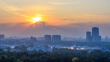 Fototapeta premium Sunrise over the city. City skyline, Moscow, Russia.