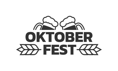 Oktoberfest logo, label or badge with beer mugs. Geman October festival emblem. Vector illustration.