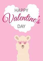 Vector greeting card. Happy valentine's day greeting card with llama on background
