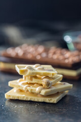 White chocolate bar with hazelnuts.