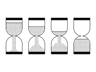 A set of hourglass icons. An hourglass with a different amount of sand. The sand is falling. Time. Vector illustration.