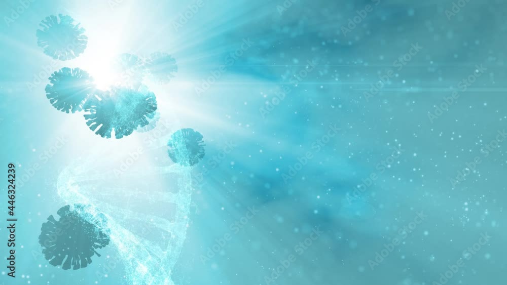 Poster digital coronavirus covid-19 and dna chain structure animation. concept science copy space backgroun