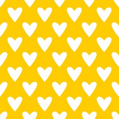 Tile vector pattern with white hearts on yellow background