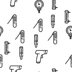 Thermometer Device Vector Seamless Pattern Thin Line Illustration
