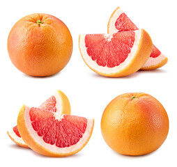 Grapefruit with grapefruit slice isolated on white background