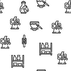 Pottery Production Vector Seamless Pattern Thin Line Illustration