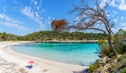 Landscape with beach and turquoise sea water on Cala Mondrago, Majorca island, Spain © Balate Dorin