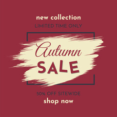 Autumn Sale Poster on a Dark Red Background. Autumn Special Offer. Limited Time Only