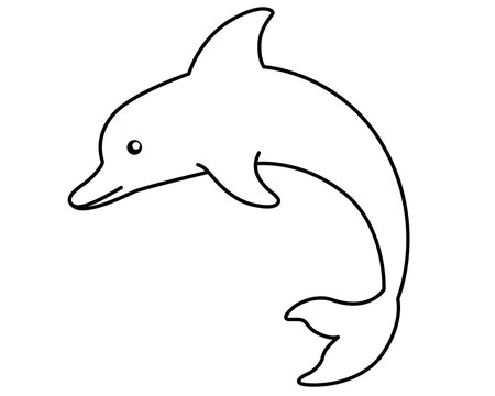 Bottlenose dolphin - vector stylized linear picture for coloring pages, logo or pictogram. Outline. Jumping Dolphin emerging from the water is a sign or symbol for identity.