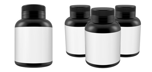 Set of Bottles Isolated.Realistic 3D Bottle Mock Up Template on White Background.3D Rendering,3D Illustration.Copy Space