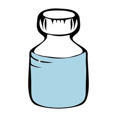 Ink bottle spot sketch, engraving. T-shirt with print. Imitation of scratch style. Black and white hand drawn image.