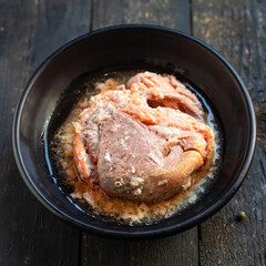 canned salmon long-term storage food food organic product meal snack on the table copy space food background rustic. top view  vegetarian food pescetarian diet