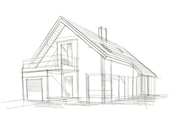 Szkic odręczny architektoniczny domu jednorodzinnego
