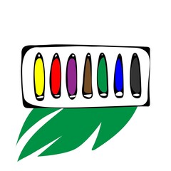 Colored pencil in a white pack. Children's colored pencils in a box. Items for a child in paper packaging for school.