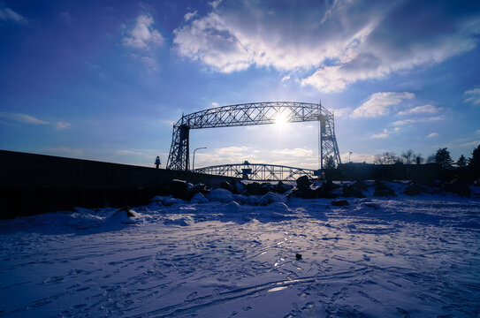 Lift Bridge In Duluth Minnesota With Sun