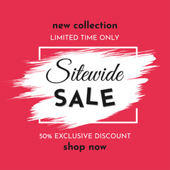 Sitewide Sale Poster on a Bright Red Background. Autumn Special Offer. Limited Time Only