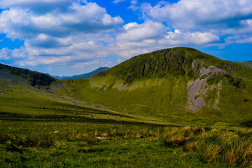 Snowdonia National Park. Epic views of mountains and valleys covered with vibrant grass and soft moss