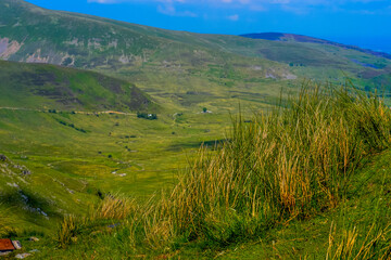 Obraz premium Snowdonia National Park. Epic views of mountains and valleys covered with vibrant grass and soft moss
