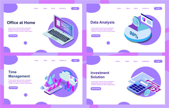 Set of Website templates, Concept for business technologies, data analysis, adaptive design. Vector illustration concepts for website. Easy to edit and customize. EPS