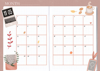 Monthly planner template. Back to school, study - 446331897