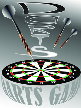 vector illustration with the image of a dart board and darts in vintage style for prints on banners, posters, t-shirts, as well as for interior decoration of playrooms and bars
