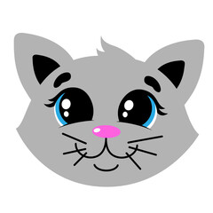 Gray cat with blue eyes. Muzzle. Vector