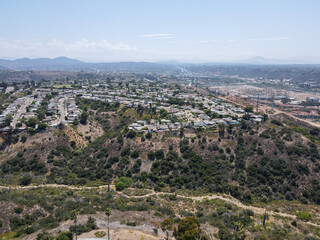 Obraz premium Aerial view of Mission City and Serra Mesa in San Diego County, California, USA
