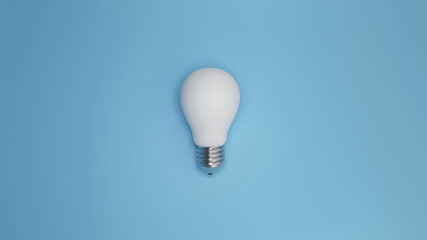 Blue light bulb on bright blue background in pastel colors. Minimalism concept. 3d render illustration