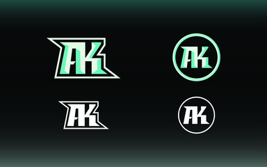 AK letter logo with gaming style and contemporary colors
