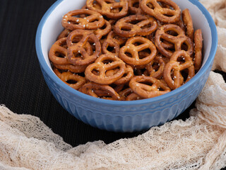 Salted mini pretzels in a bowl