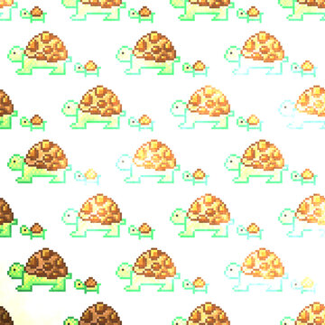 Turtles pattern pixel art. Pixel art turtles pattern. Bright background.