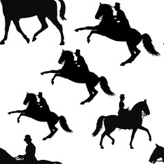 seamless background of silhouettes isolated on a light background, a lady and a gentleman on horseback