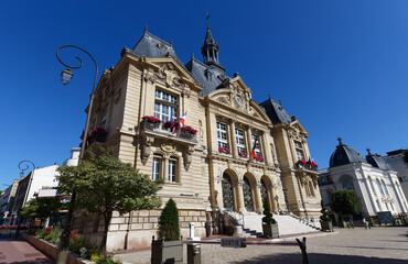 Fototapeta na wymiar Suresnes town hall . It is municipality of the department Hauts-de-Seine in the region Ile-de-France.
