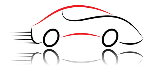 Futuristic car silhouette vector design. Futuristic vehicle illustration in motion. Speed symbol graphics to use in transportation, automotive, car sale business, automotive, driving school sign.