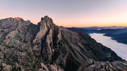 Sunrise at Collado Jermoso near Cordiñanes, Leon, Spain. Picos de Europa National Park.