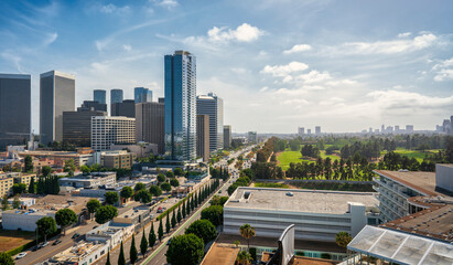 View of Century City and Santa Monica Blvd from Waldorf Astoria Rooftop.