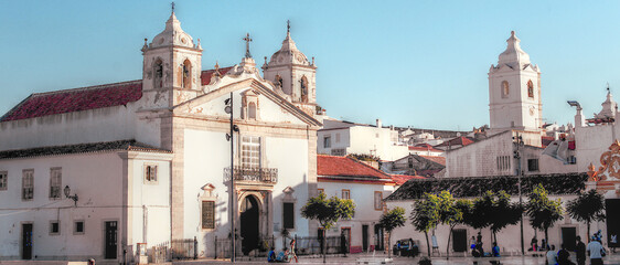 Main Square of the historical center of Lagos in Algarve, southern Portugal