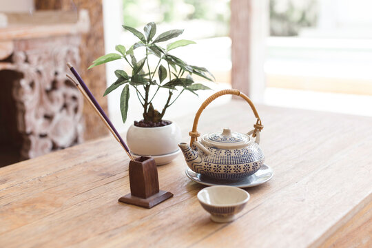 Incense burning on table