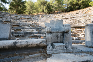 Amphitheater of the ancient city of Priene. The ancient city of Priene is an Ionian city established in Aydın Söke, approximately 100 km from the ancient city of Ephesus. Turkey