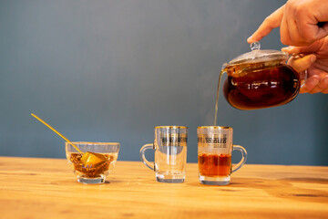 Composition with teapot and fresh tea