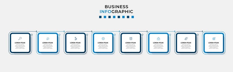 Vector Infographic design illustration business template with icons and 8 options or steps. Can be used for process diagram, presentations, workflow layout, banner, flow chart, info graph